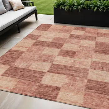 5' X 8' Terra Cotta And Pink Geometric Washable Indoor Outdoor Area Rug