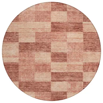 8' Terra Cotta And Pink Round Geometric Washable Indoor Outdoor Area Rug