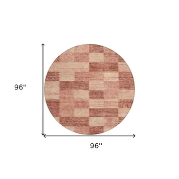 8' Terra Cotta And Pink Round Geometric Washable Indoor Outdoor Area Rug