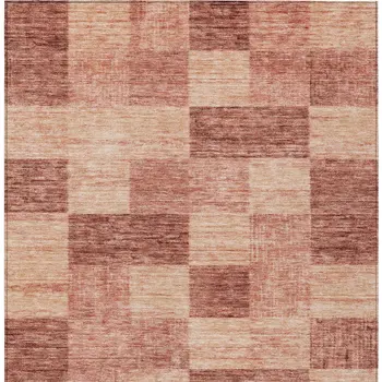 8' X 10' Terra Cotta And Pink Geometric Washable Indoor Outdoor Area Rug