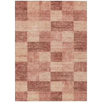 9' X 12' Terra Cotta And Pink Geometric Washable Indoor Outdoor Area Rug