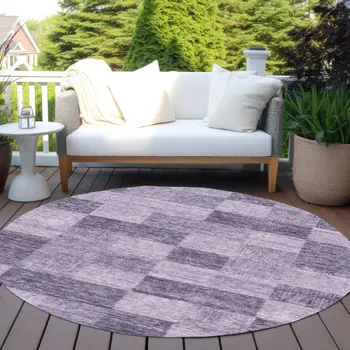 8' Purple And Lavender Round Geometric Washable Indoor Outdoor Area Rug
