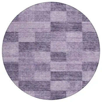 8' Purple And Lavender Round Geometric Washable Indoor Outdoor Area Rug