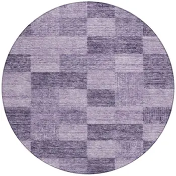 8' Purple And Lavender Round Geometric Washable Indoor Outdoor Area Rug