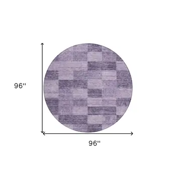 8' Purple And Lavender Round Geometric Washable Indoor Outdoor Area Rug