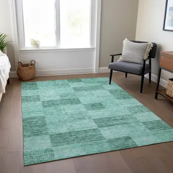 3' X 5' Blue And Aqua Geometric Washable Indoor Outdoor Area Rug
