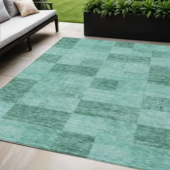 5' X 8' Blue And Aqua Geometric Washable Indoor Outdoor Area Rug