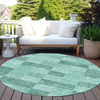 8' Blue And Aqua Round Geometric Washable Indoor Outdoor Area Rug
