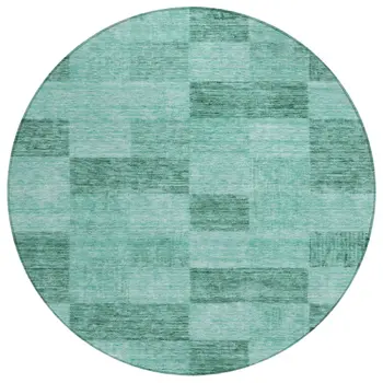 8' Blue And Aqua Round Geometric Washable Indoor Outdoor Area Rug