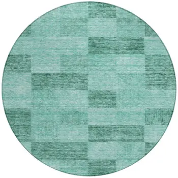 8' Blue And Aqua Round Geometric Washable Indoor Outdoor Area Rug