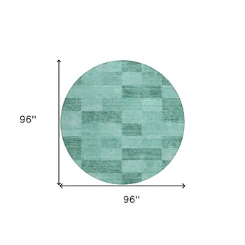 8' Blue And Aqua Round Geometric Washable Indoor Outdoor Area Rug