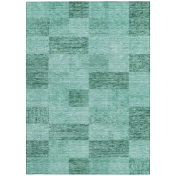 9' X 12' Blue And Aqua Geometric Washable Indoor Outdoor Area Rug