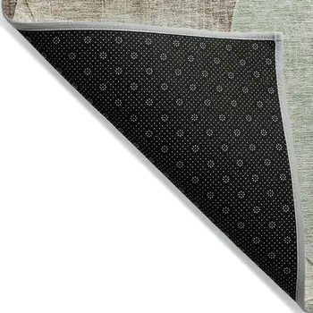 3' X 5' Artichoke Green Brown And Beige Geometric Washable Indoor Outdoor Area Rug