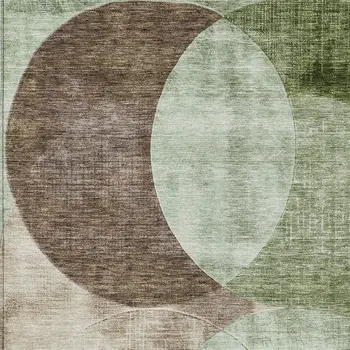 8' X 10' Artichoke Green Brown And Beige Geometric Washable Indoor Outdoor Area Rug