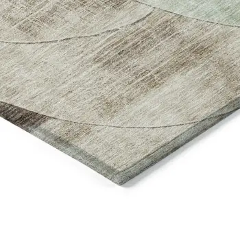 10' X 14' Artichoke Green Brown And Beige Geometric Washable Indoor Outdoor Area Rug