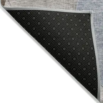 5' X 8' Denim Blue Brown And Beige Geometric Washable Indoor Outdoor Area Rug