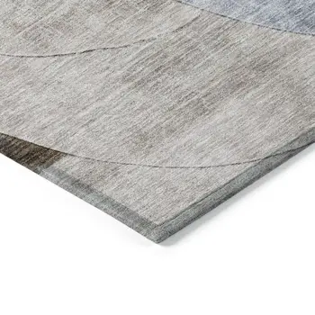 5' X 8' Denim Blue Brown And Beige Geometric Washable Indoor Outdoor Area Rug