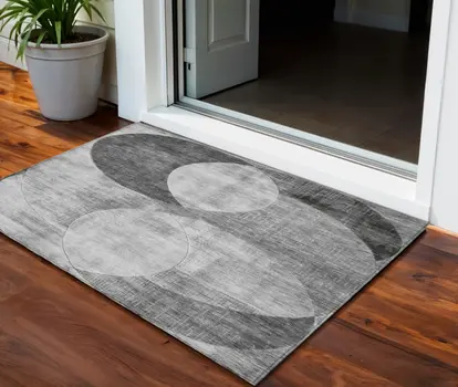 3' X 5' Gray And Charcoal Geometric Washable Indoor Outdoor Area Rug