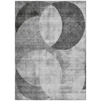 5' X 8' Gray And Charcoal Geometric Washable Indoor Outdoor Area Rug