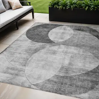 5' X 8' Gray And Charcoal Geometric Washable Indoor Outdoor Area Rug