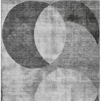 9' X 12' Gray And Charcoal Geometric Washable Indoor Outdoor Area Rug
