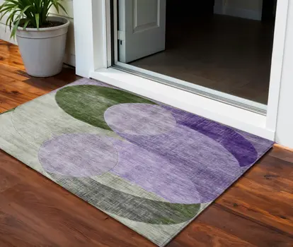 3' X 5' Lavender Purple And Green Geometric Washable Indoor Outdoor Area Rug
