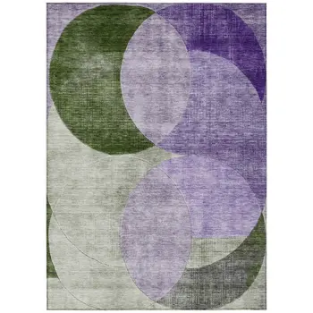 8' X 10' Lavender Purple And Green Geometric Washable Indoor Outdoor Area Rug