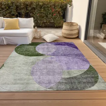 8' X 10' Lavender Purple And Green Geometric Washable Indoor Outdoor Area Rug
