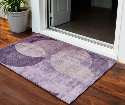 3' X 5' Purple And Lavender Geometric Washable Indoor Outdoor Area Rug