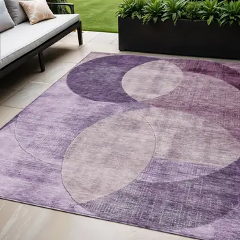 5' X 8' Purple And Lavender Geometric Washable Indoor Outdoor Area Rug