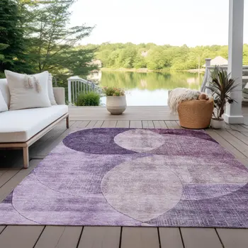 5' X 8' Purple And Lavender Geometric Washable Indoor Outdoor Area Rug