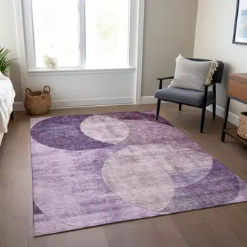 5' X 8' Purple And Lavender Geometric Washable Indoor Outdoor Area Rug