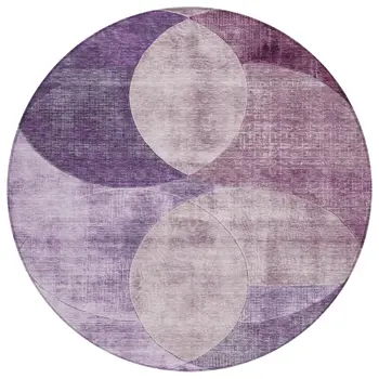 8' Purple And Lavender Round Geometric Washable Indoor Outdoor Area Rug