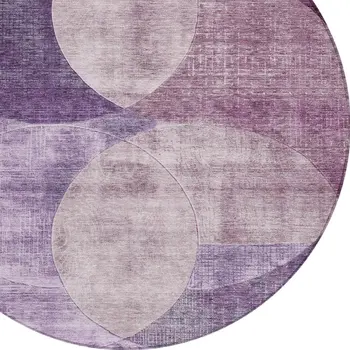 8' Purple And Lavender Round Geometric Washable Indoor Outdoor Area Rug