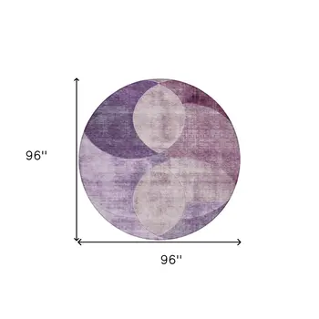 8' Purple And Lavender Round Geometric Washable Indoor Outdoor Area Rug