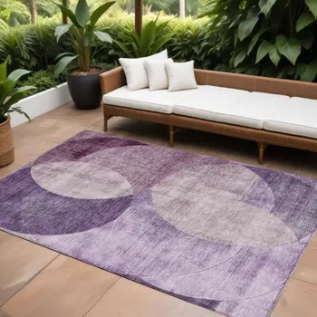 9' X 12' Purple And Lavender Geometric Washable Indoor Outdoor Area Rug