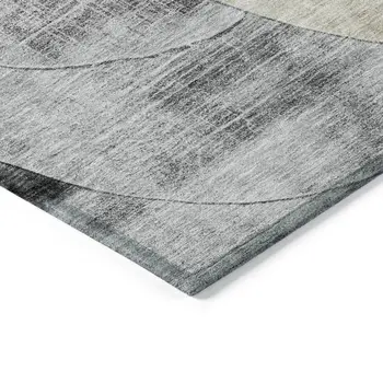 8' X 10' Pewter Brown And Charcoal Geometric Washable Indoor Outdoor Area Rug