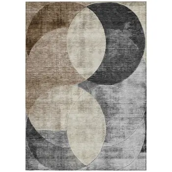9' X 12' Pewter Brown And Charcoal Geometric Washable Indoor Outdoor Area Rug