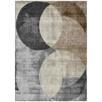 9' X 12' Pewter Brown And Charcoal Geometric Washable Indoor Outdoor Area Rug