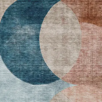 3' X 5' Rust Beige And Teal Blue Geometric Washable Indoor Outdoor Area Rug