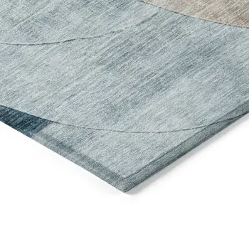 5' X 8' Rust Beige And Teal Blue Geometric Washable Indoor Outdoor Area Rug