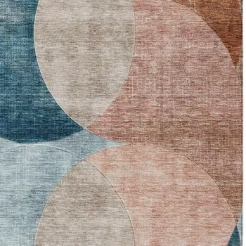 9' X 12' Rust Beige And Teal Blue Geometric Washable Indoor Outdoor Area Rug
