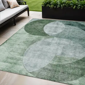 5' X 8' Mint Green And Fern Green Geometric Washable Indoor Outdoor Area Rug