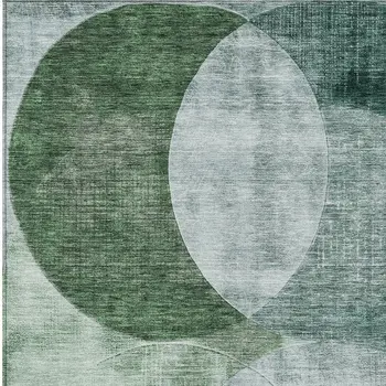 5' X 8' Mint Green And Fern Green Geometric Washable Indoor Outdoor Area Rug