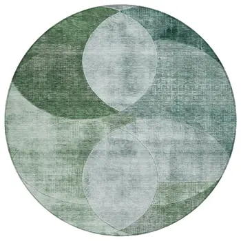 8' Mint Green And Fern Green Round Geometric Washable Indoor Outdoor Area Rug