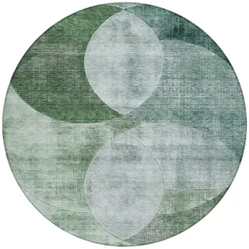 8' Mint Green And Fern Green Round Geometric Washable Indoor Outdoor Area Rug