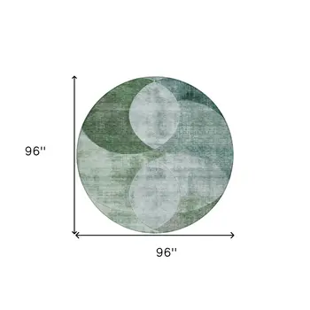 8' Mint Green And Fern Green Round Geometric Washable Indoor Outdoor Area Rug
