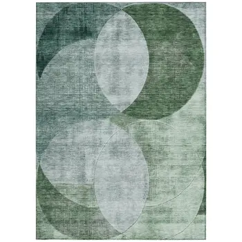 10' X 14' Mint Green And Fern Green Geometric Washable Indoor Outdoor Area Rug