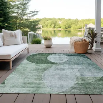 10' X 14' Mint Green And Fern Green Geometric Washable Indoor Outdoor Area Rug