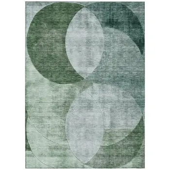 10' X 14' Mint Green And Fern Green Geometric Washable Indoor Outdoor Area Rug